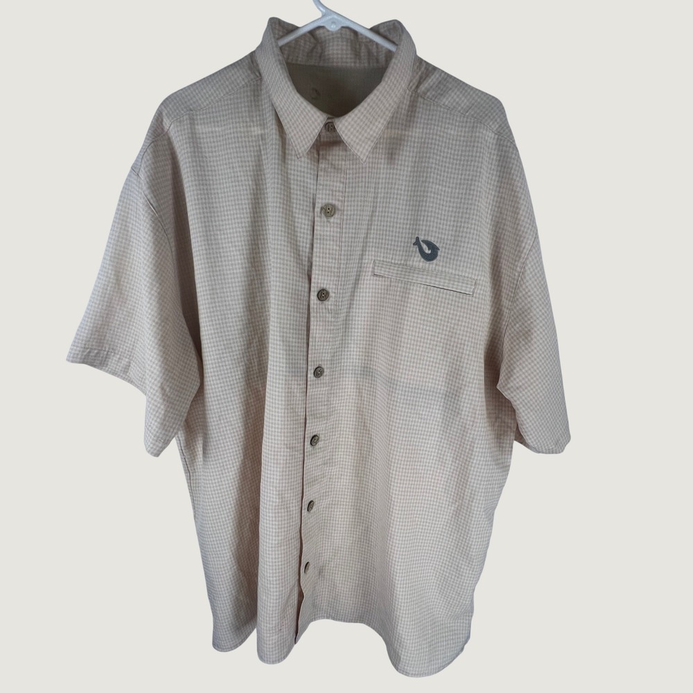Mojo Sportswear Mens Short Sleeve Fishing Shirt Tan Micro Check Hook Logo XL